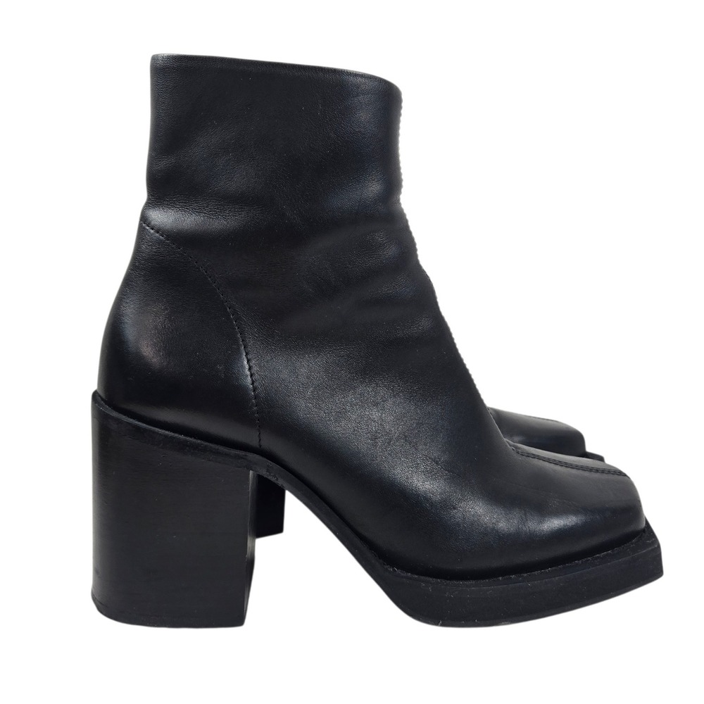ASOS DESIGN Ramona Black Leather Square Toe Block Heel Ankle Boots Women 7 EU 39